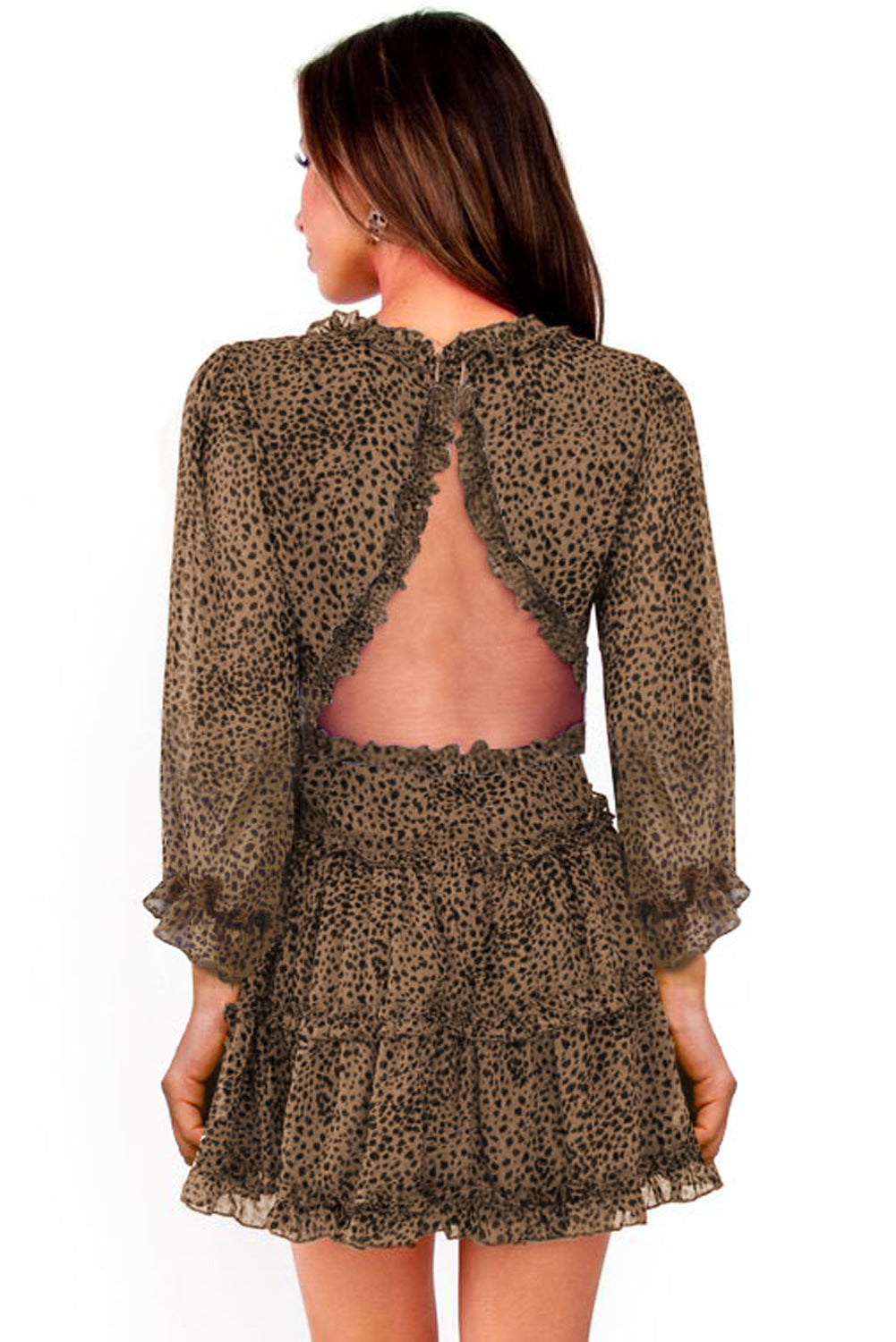 Blue Ruffle Detailing Open Back Floral Dress