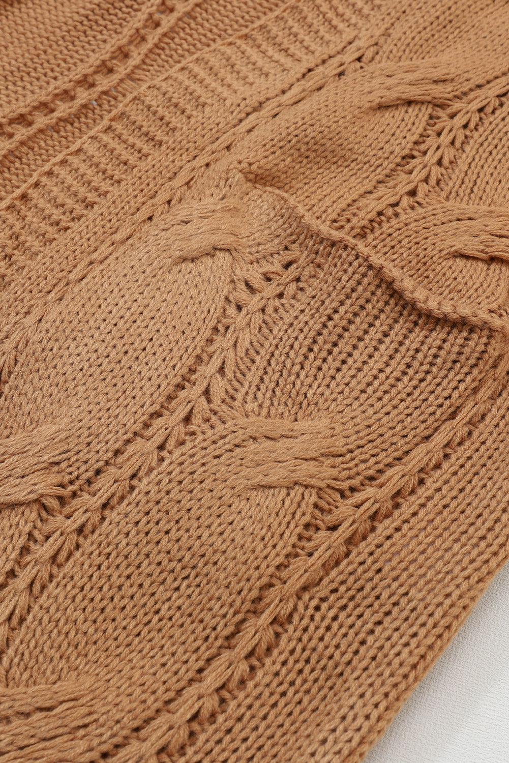Black Ribbed Trim Eyelet Cable Knit Cardigan
