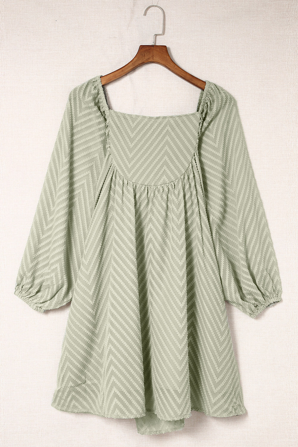 Classic Square Neck Puff Sleeve Babydoll Style Short Dress