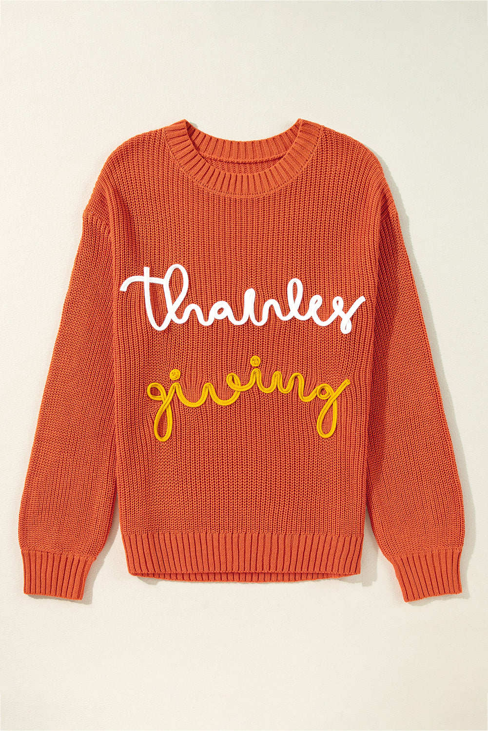 Red Sandalwood Thanks Giving Letter Graphic Crew Neck Sweater