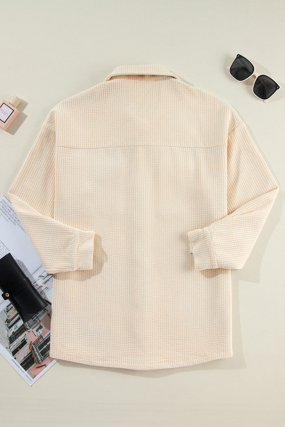 Black Corduroy Flap Pocket Button Up Shacket