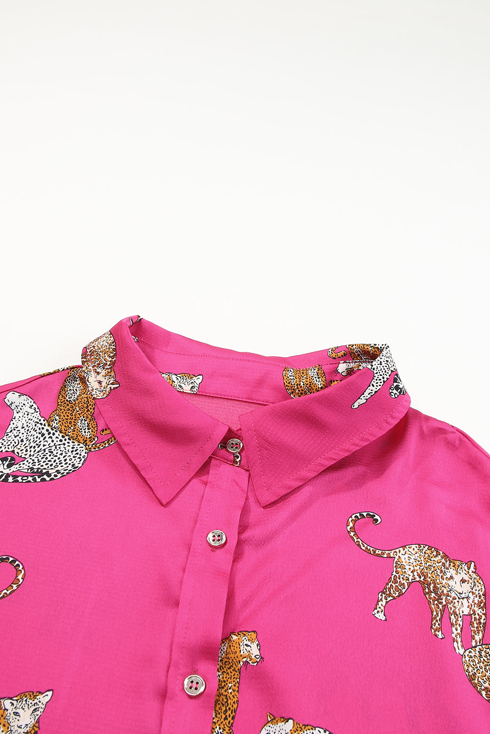 Russet Orange Cheetah Animal Print Button Up Satin Shirt