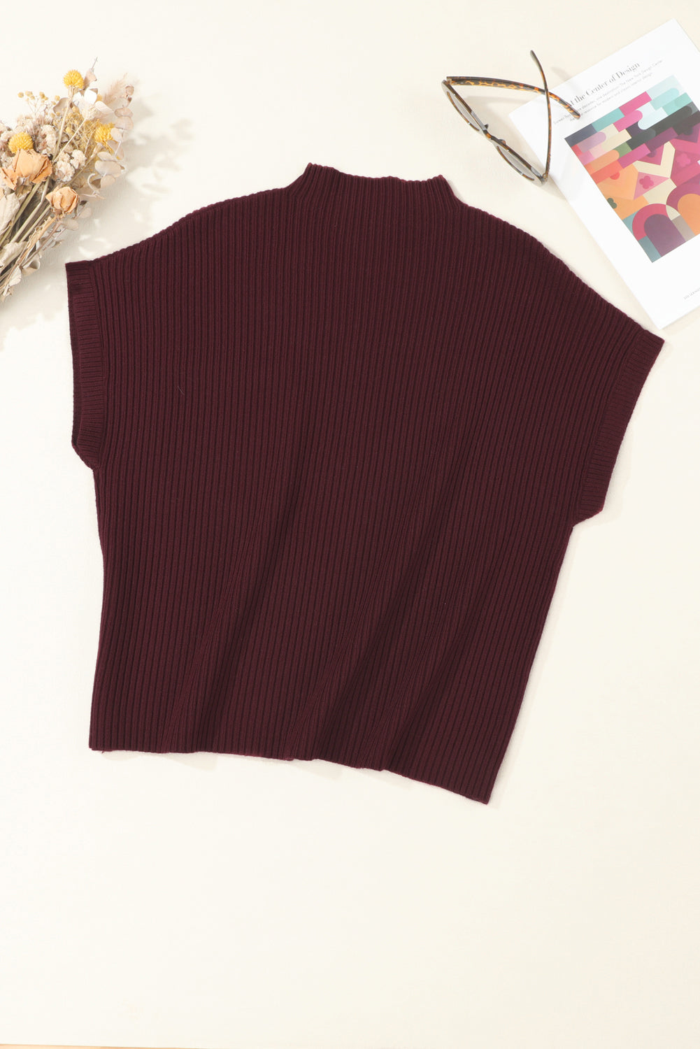 Beau Blue Patch Pocket Ribbed Knit Short Sleeve Sweater