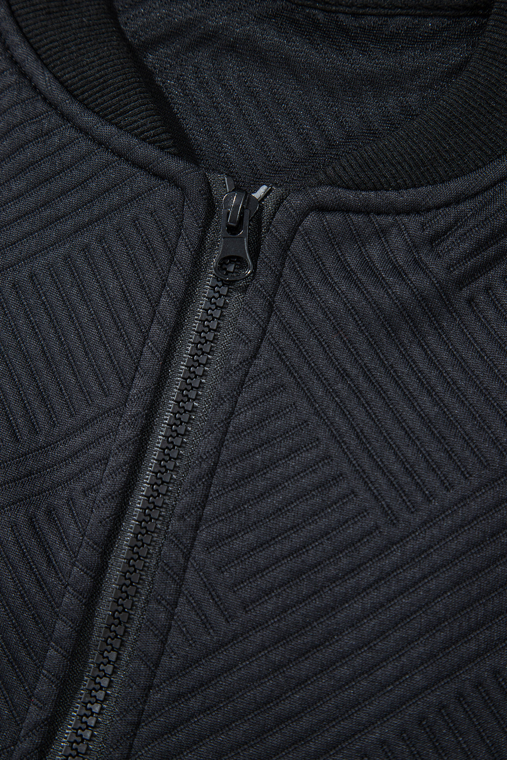 Myosotis Solid Textured Stand Neck Zipper Bomber Jacket