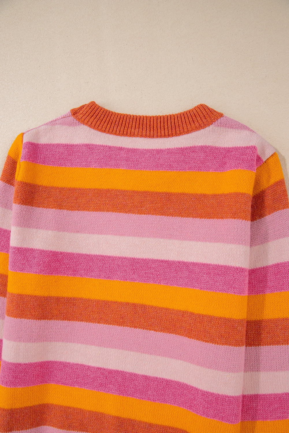 Green Color Block Ribbed Edge Round Neck Sweater