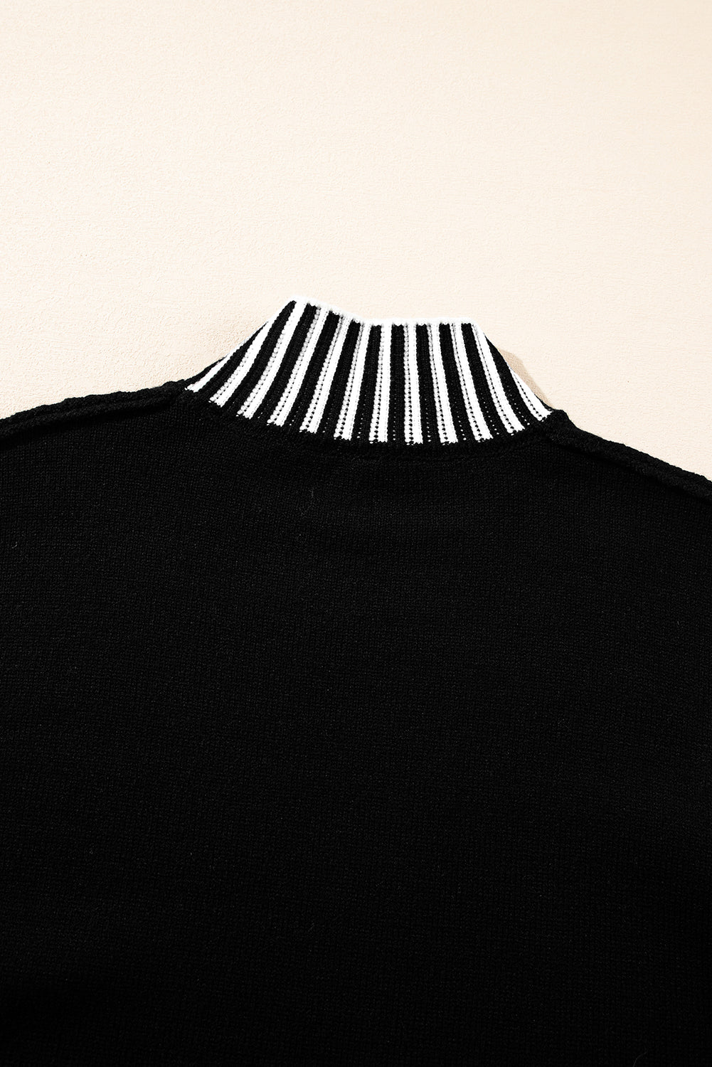 Black Striped Trim Mock Neck Dropped Long Sleeve Sweater Mini Dress