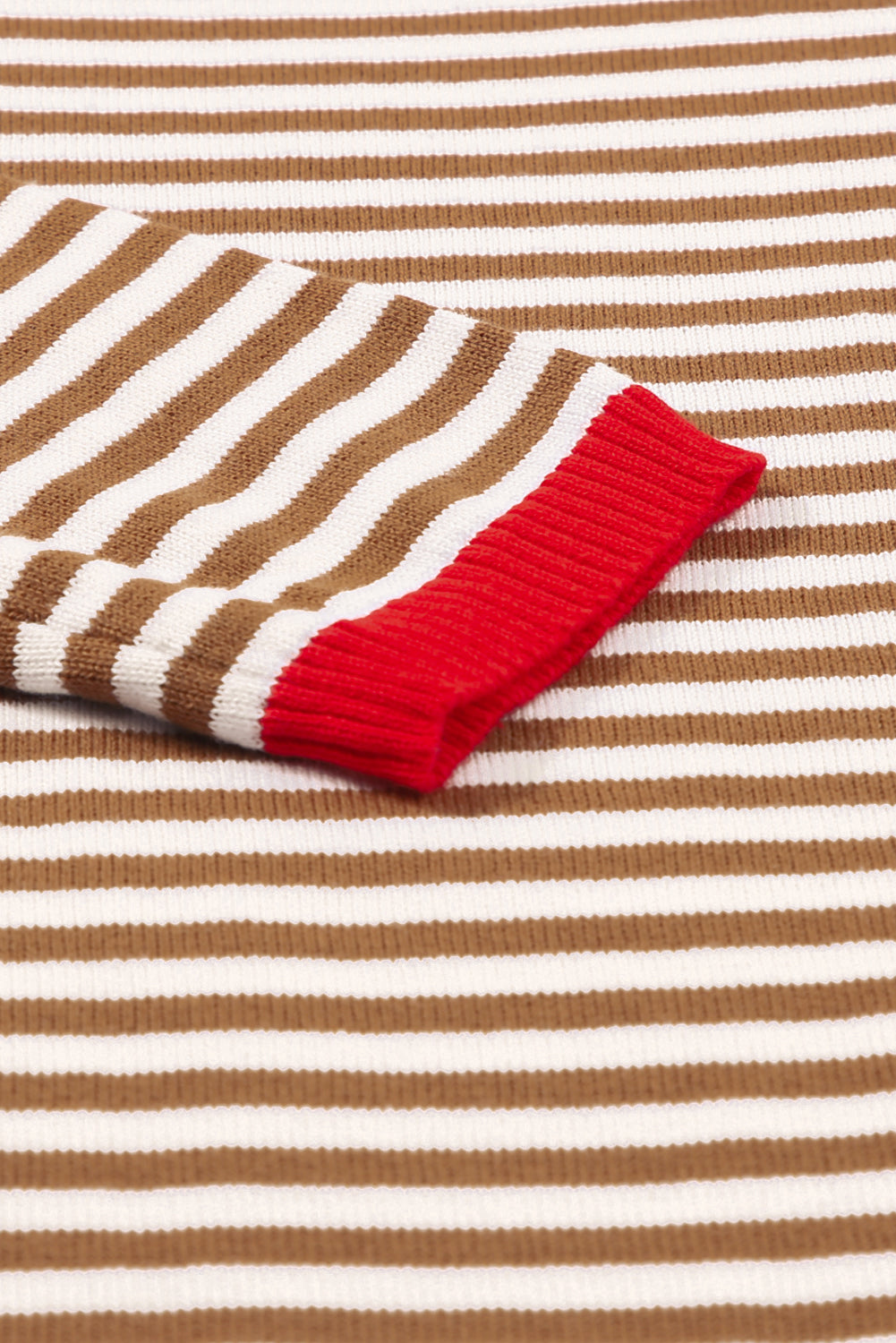 Fiery Red Contrast Trimmed Striped Drop Shoulder Sweater