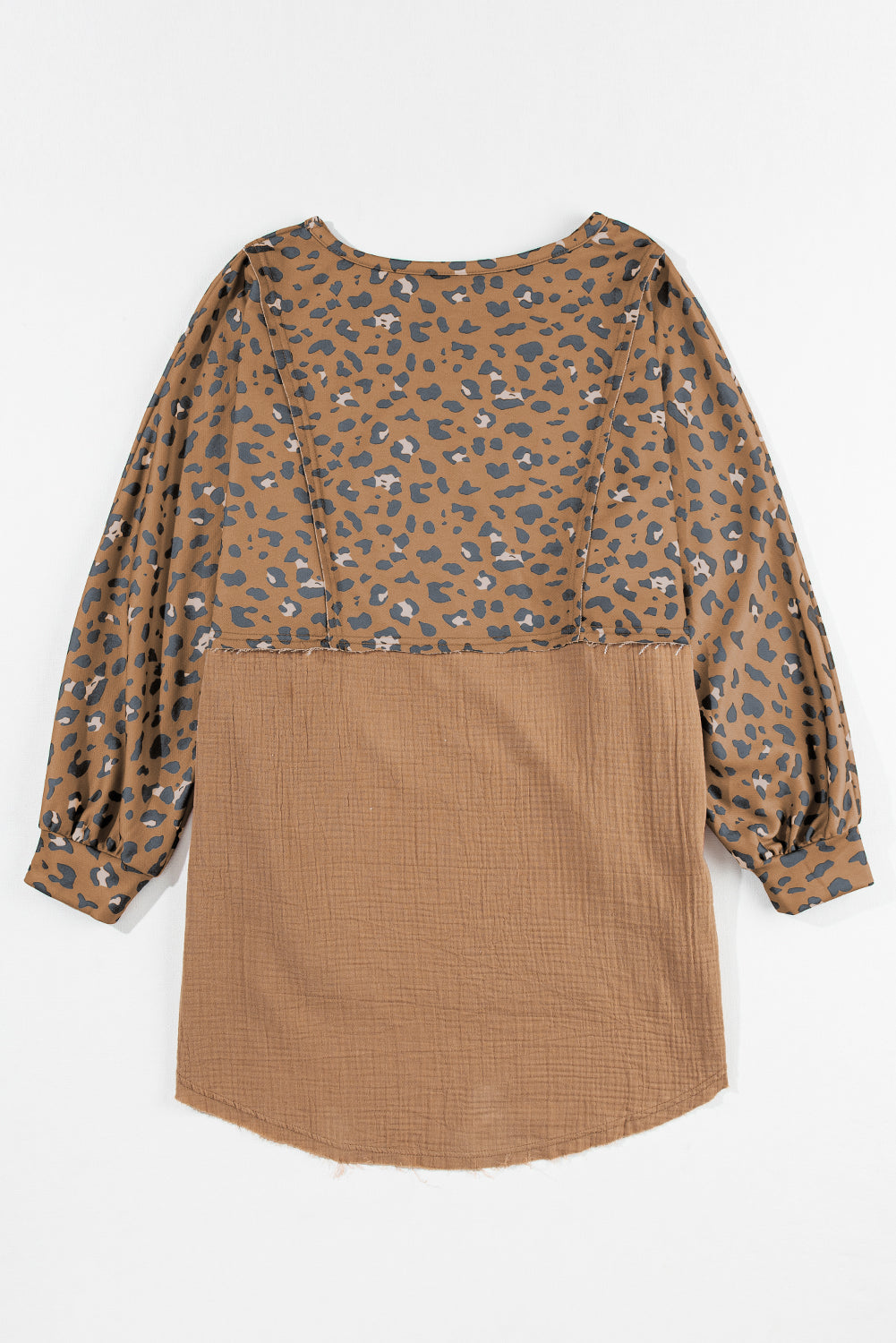 Pink Raw Edge Leopard Patchwork Oversized Blouse