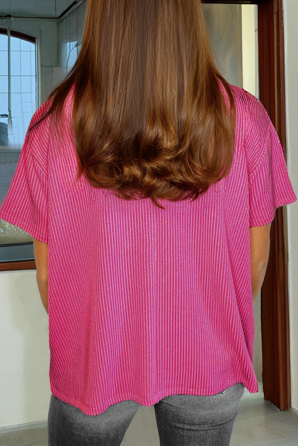 Beige Corded Knit Pocketed Loose Fit T Shirt