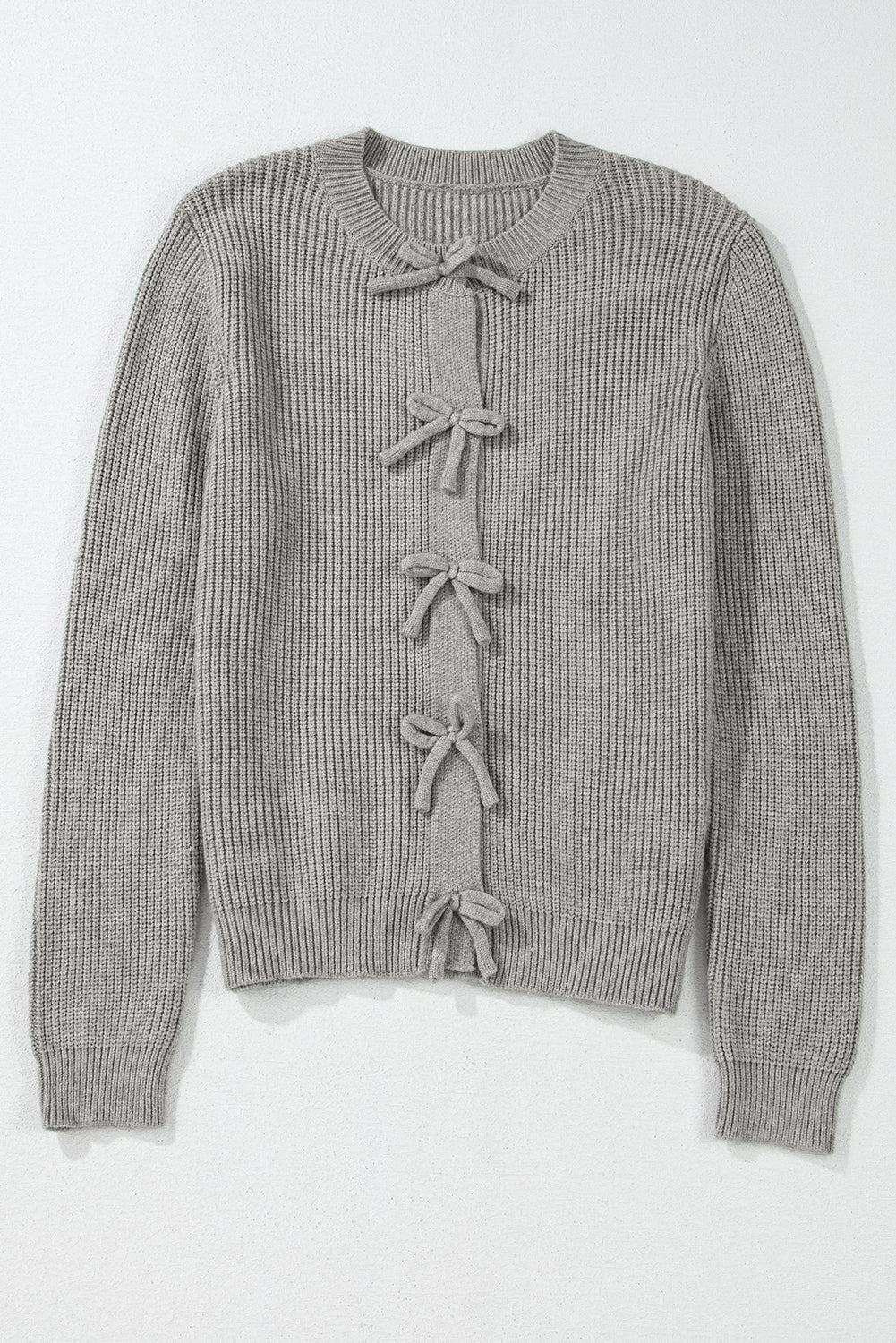 Fiery Red Ribbed Knit Bow Front Buttoned Cardigan
