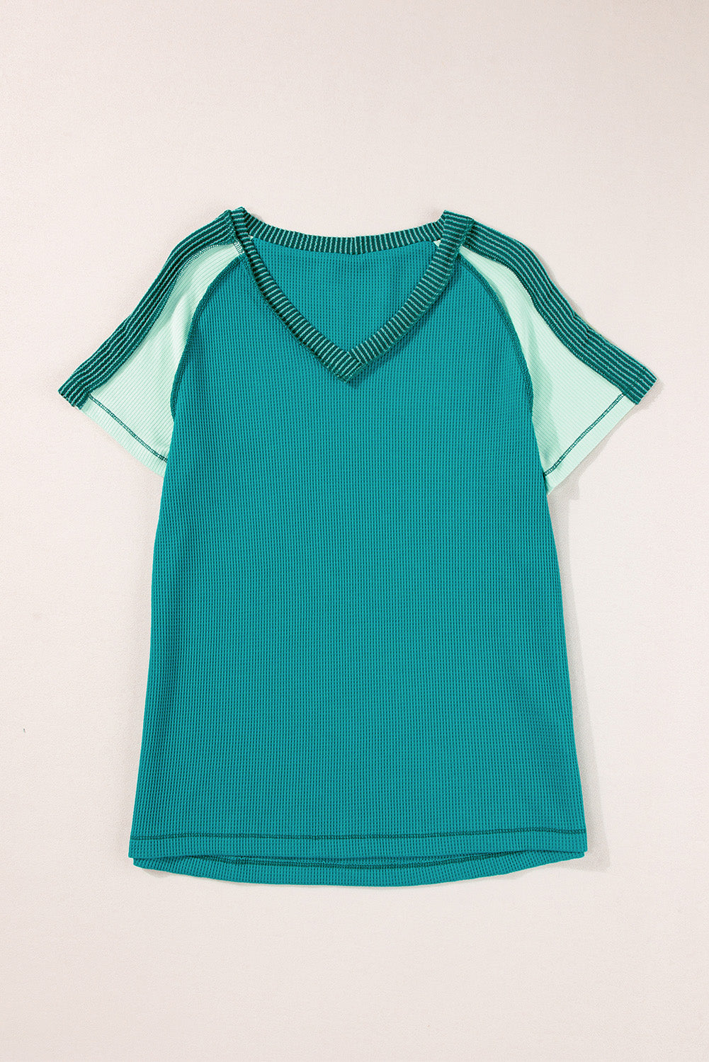 Orange Exposed Seam Color Block Knitted V Neck T-shirt