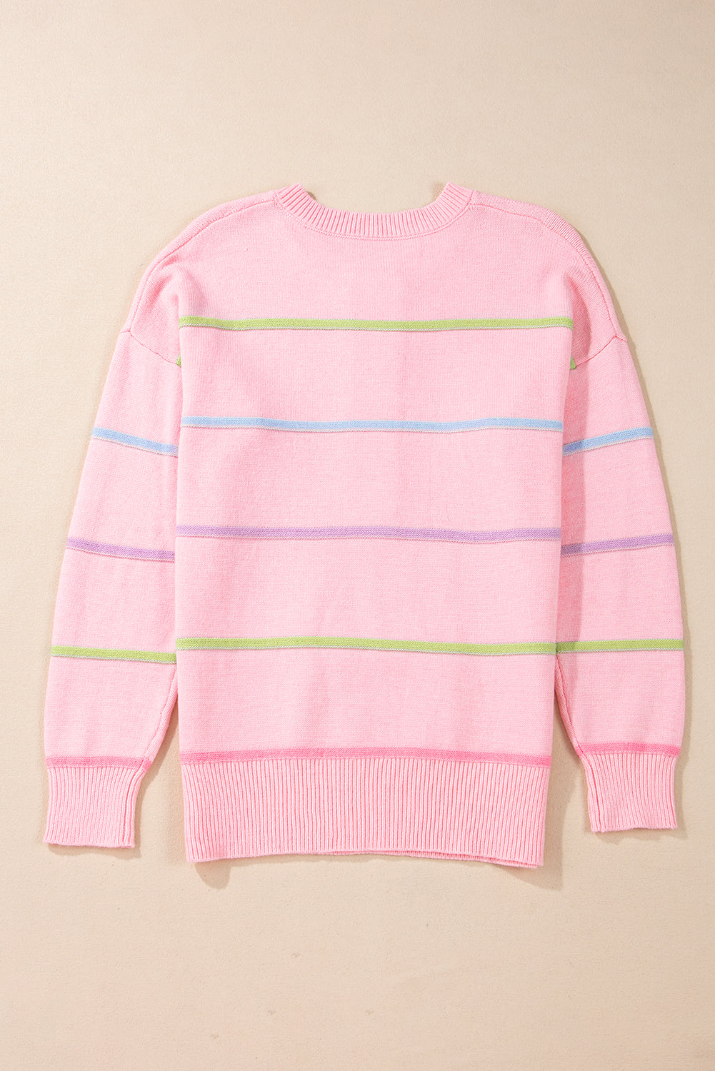 White Rainbow Stripes Drop Shoulder Baggy Henley Sweater