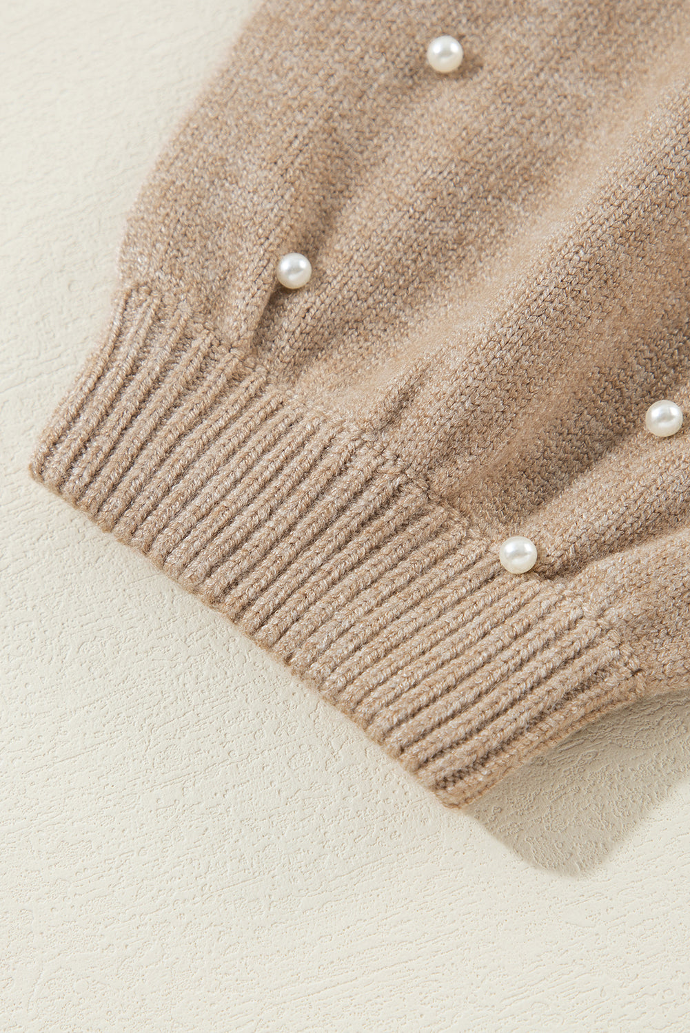 Light Grey Pearled Drop Shoulder Round Neck Sweater
