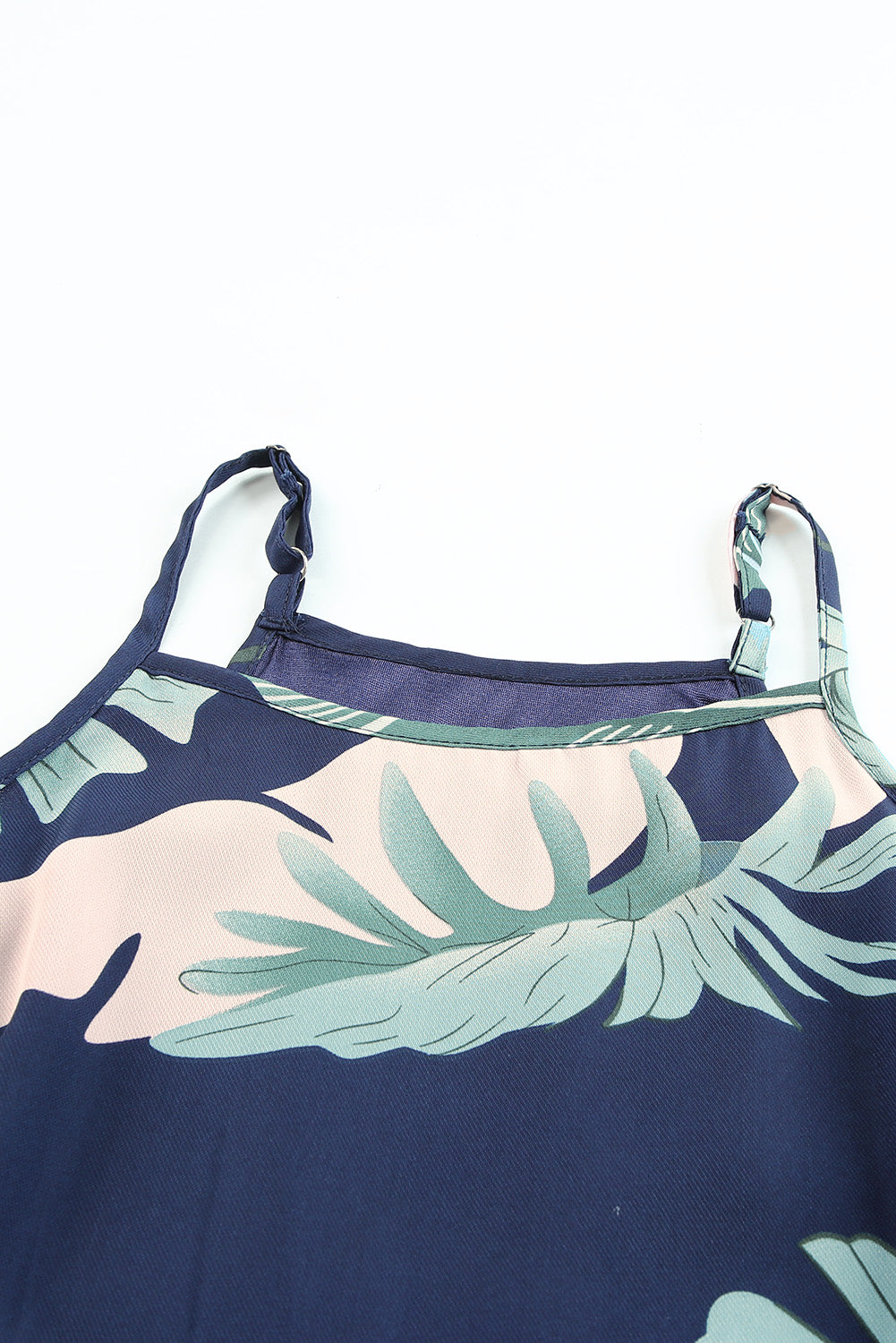 Palm Tree Leaf Print Navy Sleeveless Dress