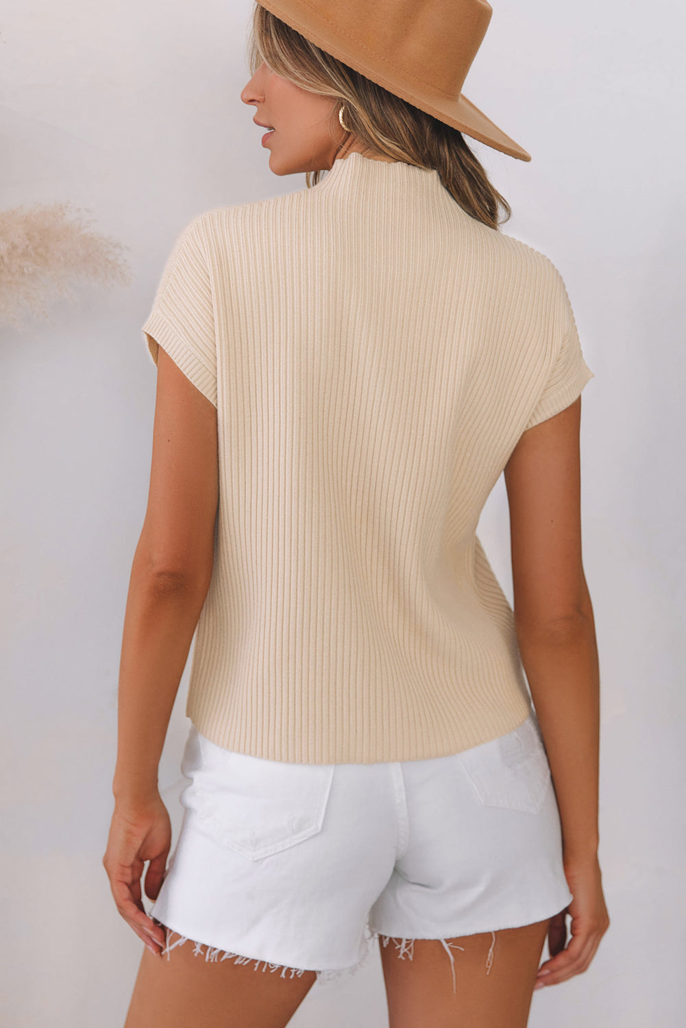 Beau Blue Patch Pocket Ribbed Knit Short Sleeve Sweater