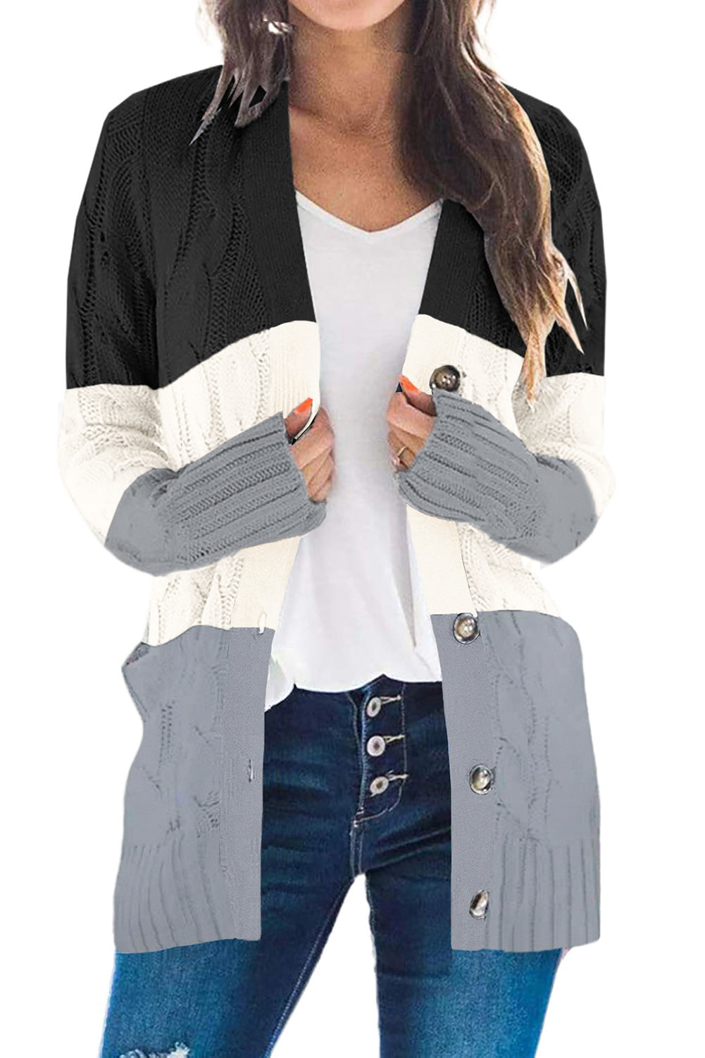 Sky Blue Button Pocket Knit Cardigan