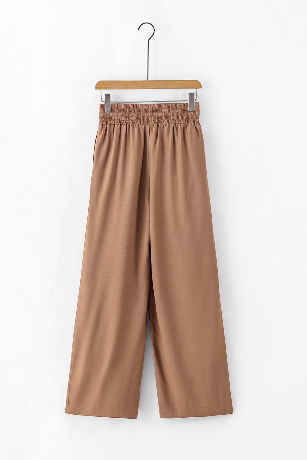Green Brown Drawstring Elastic Waist Casual Wide Leg Pants