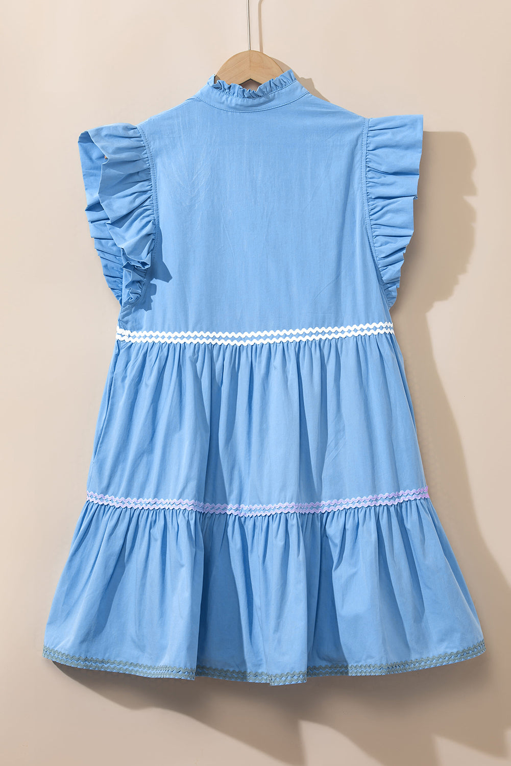 Strawberry Pink Ric Rac Colorblock Flutter Sleeve V Neck Tiered Dress