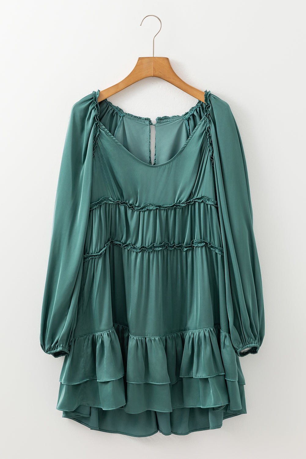 Black Tiered Ruffled Puff Sleeve Loose Fit Mini Dress