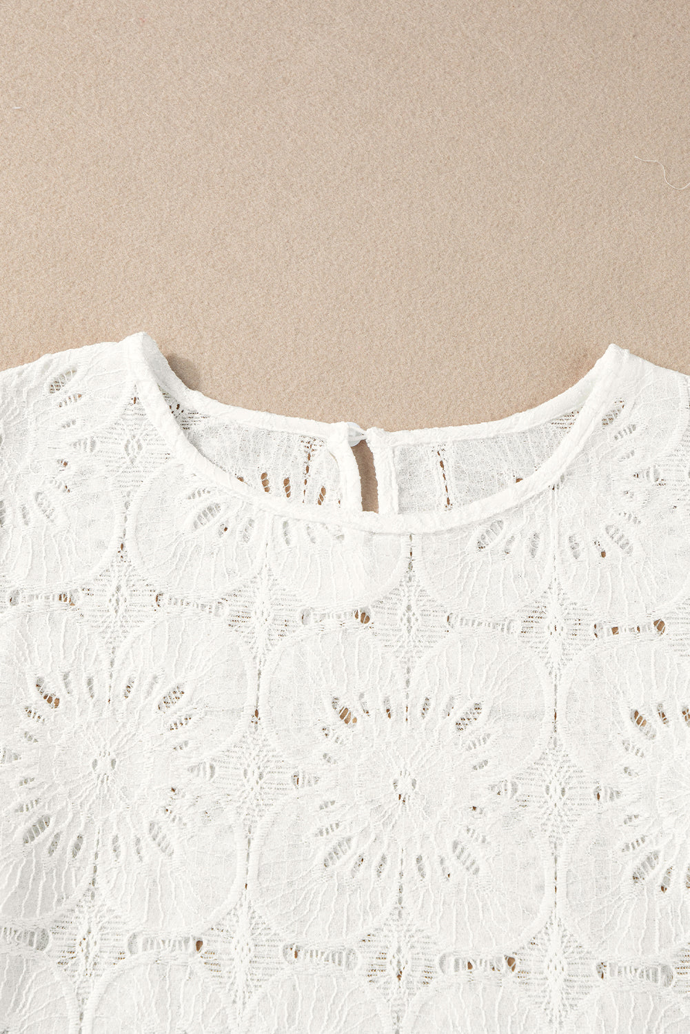 Bright Pink Flower Eyelet Jacquard Keyhole Flounce Sleeve Top