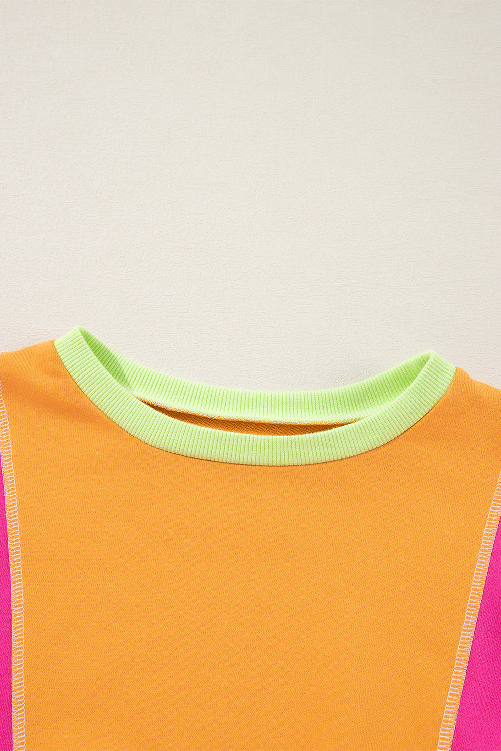 Dark Green Colorblock Patchwork Exposed Stitching Oversize Top