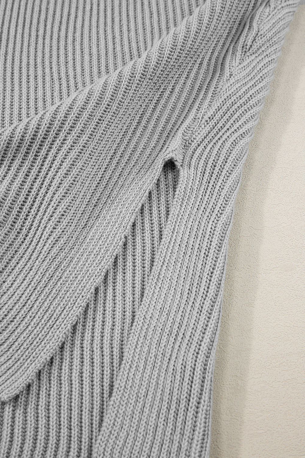 Haze Blue Short Sleeve Side Slit Oversized Sweater