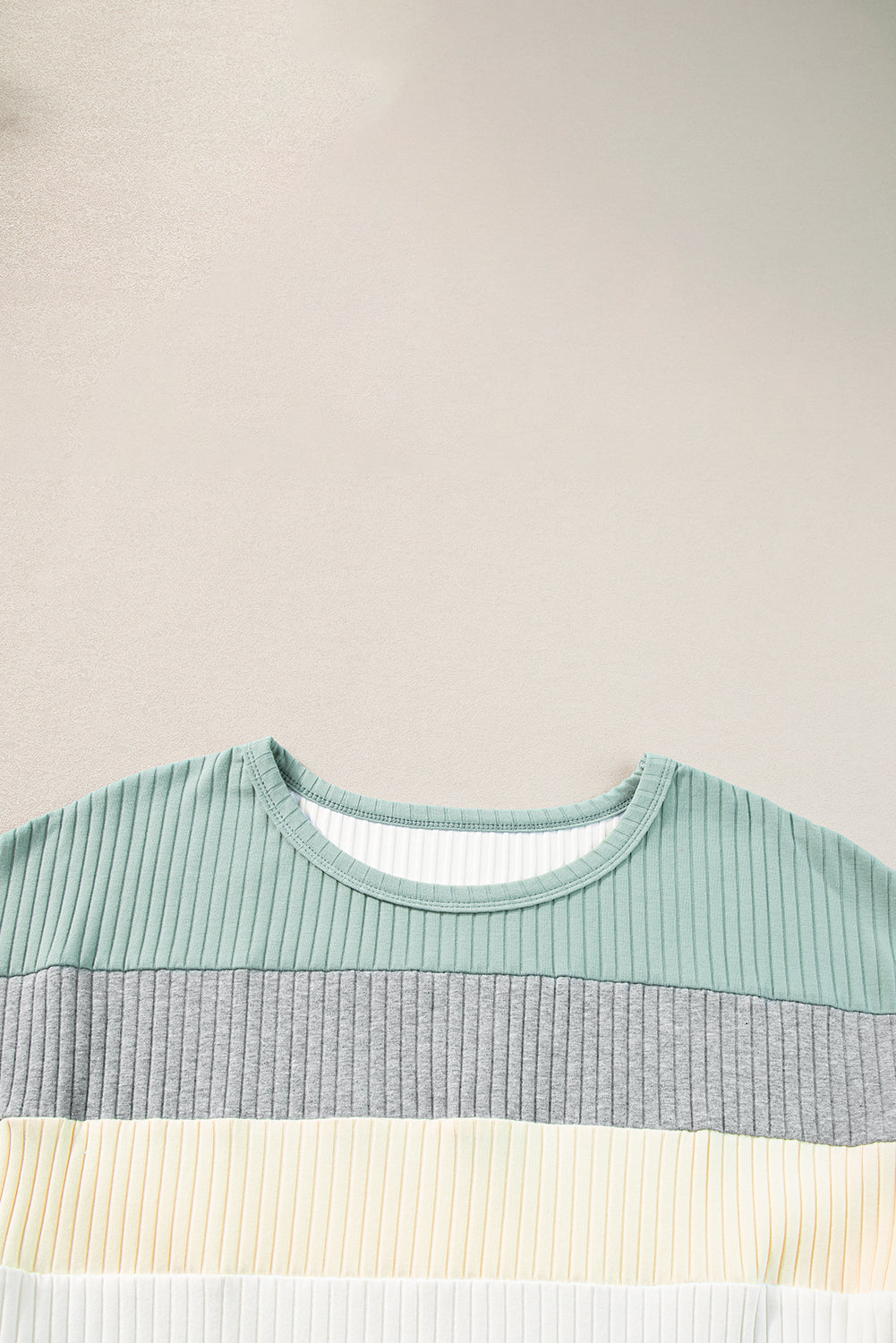 Gray Ribbed Color Block Patchwork T-shirt