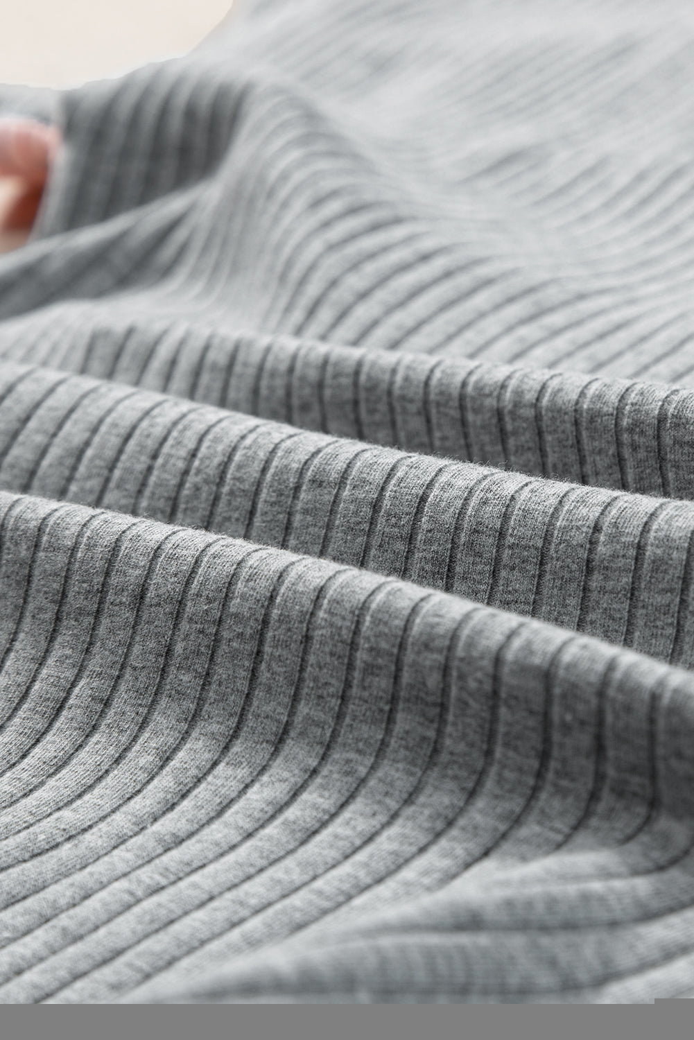 Gray Ribbed Color Block Patchwork T-shirt