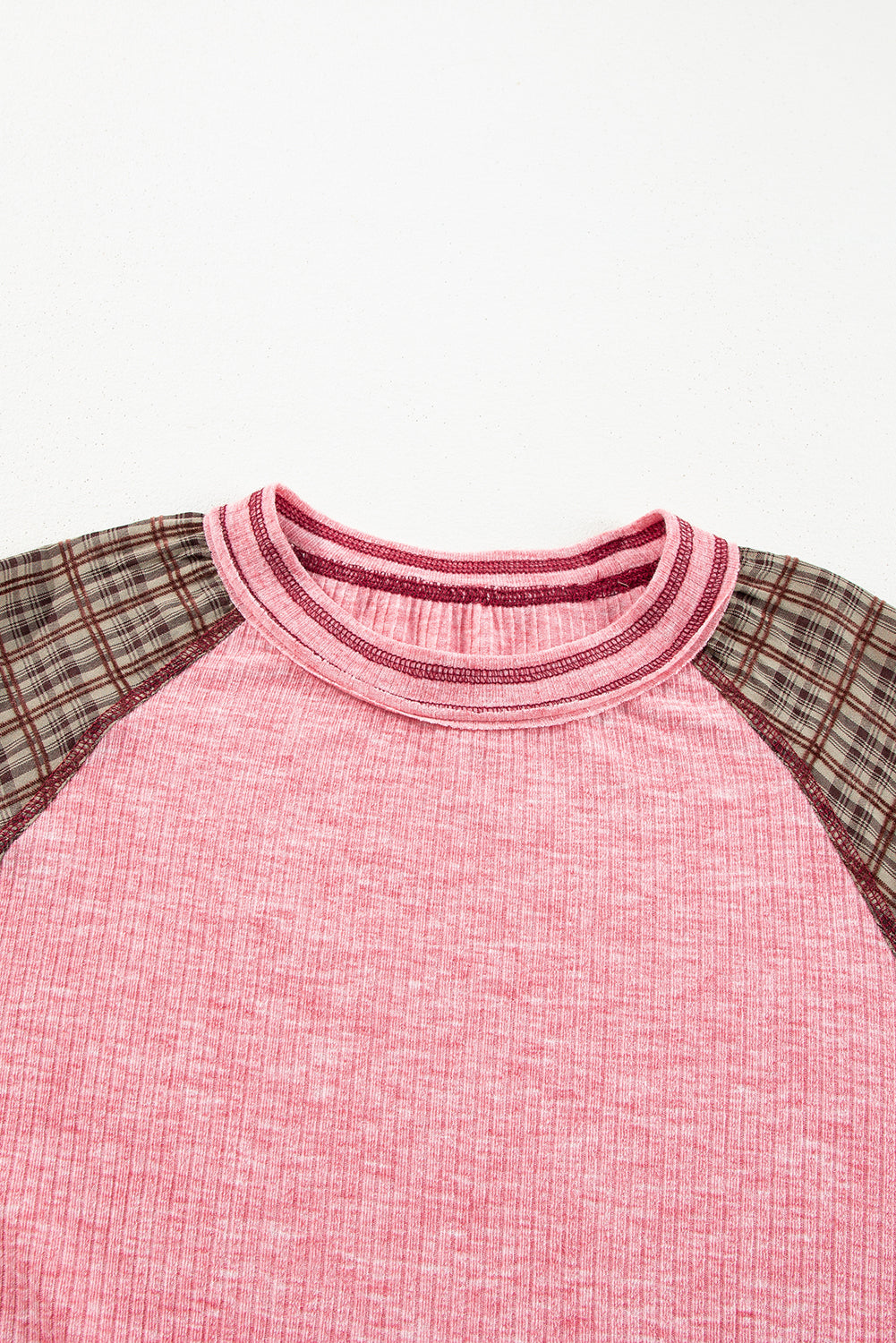 Jet Stream Mixed Print Raglan Sleeve Ribbed Knit Patchwork Blouse