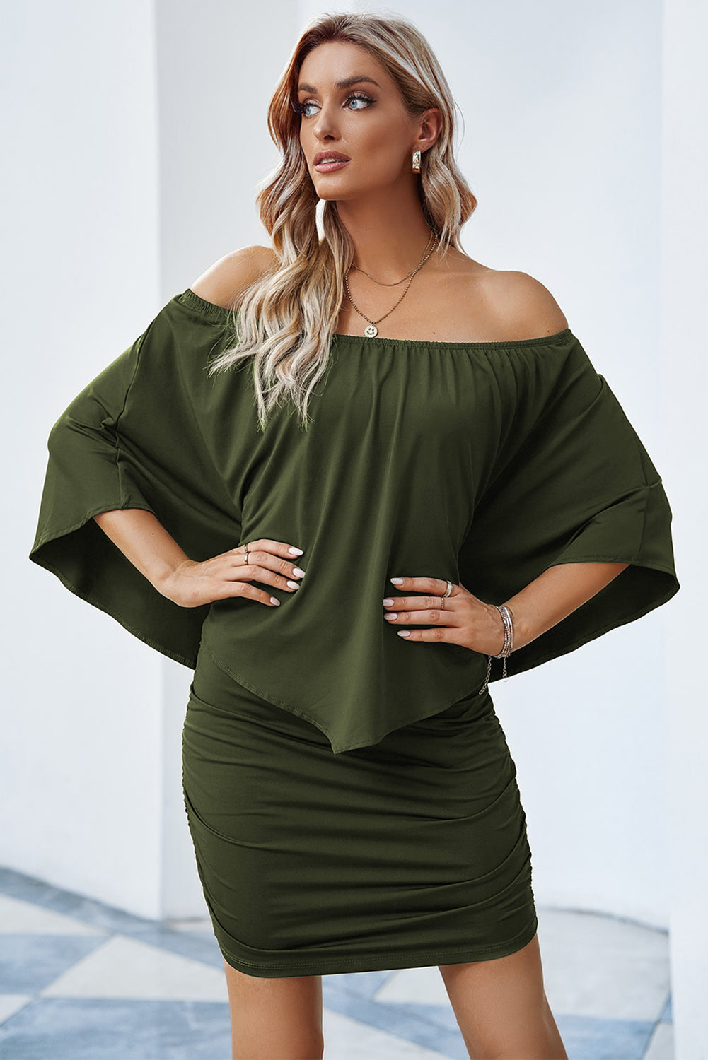 Multiple Dressing Layered Dark Blue Mini Poncho Dress