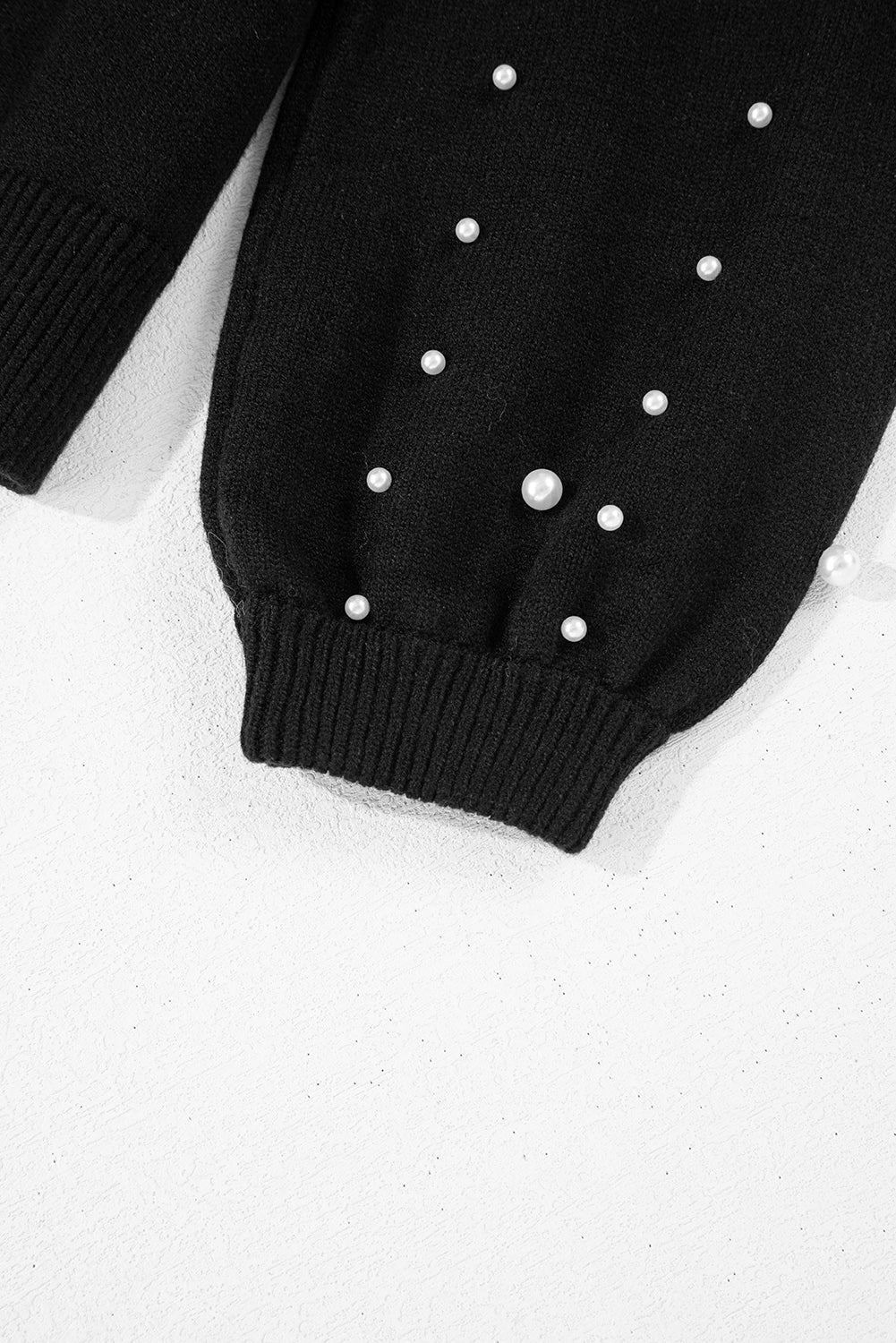 Light Grey Pearled Drop Shoulder Round Neck Sweater