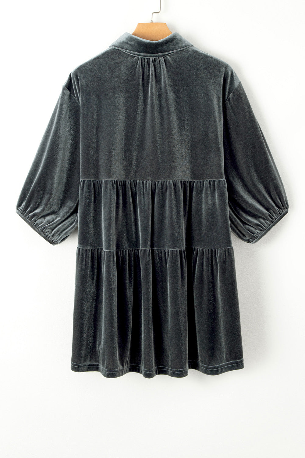 Pale Khaki 3/4 Sleeve Tunic Babydoll Velvet Shirt