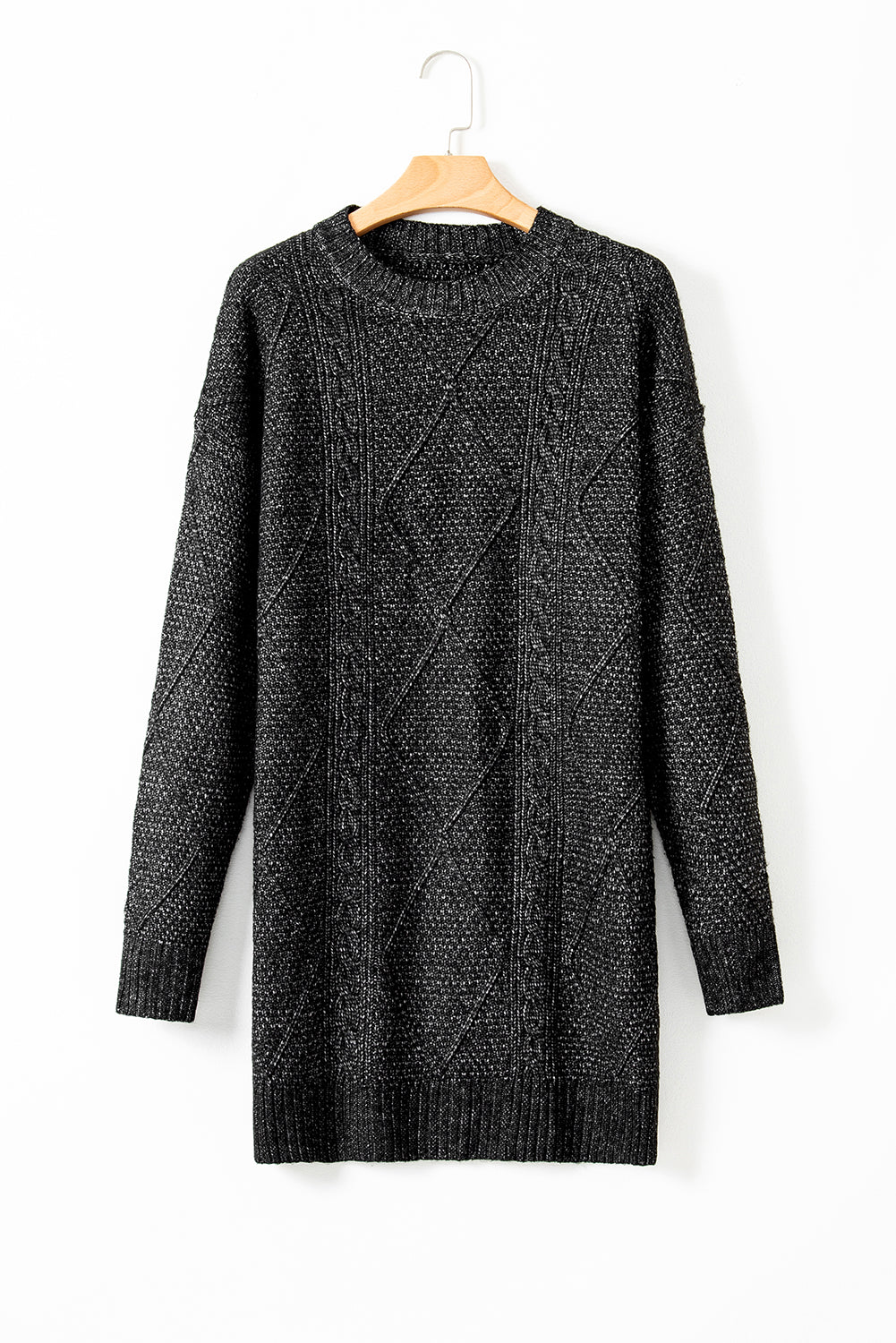 Coffee Cable Knit Drop Shoulder Loose Fit Sweater Dress