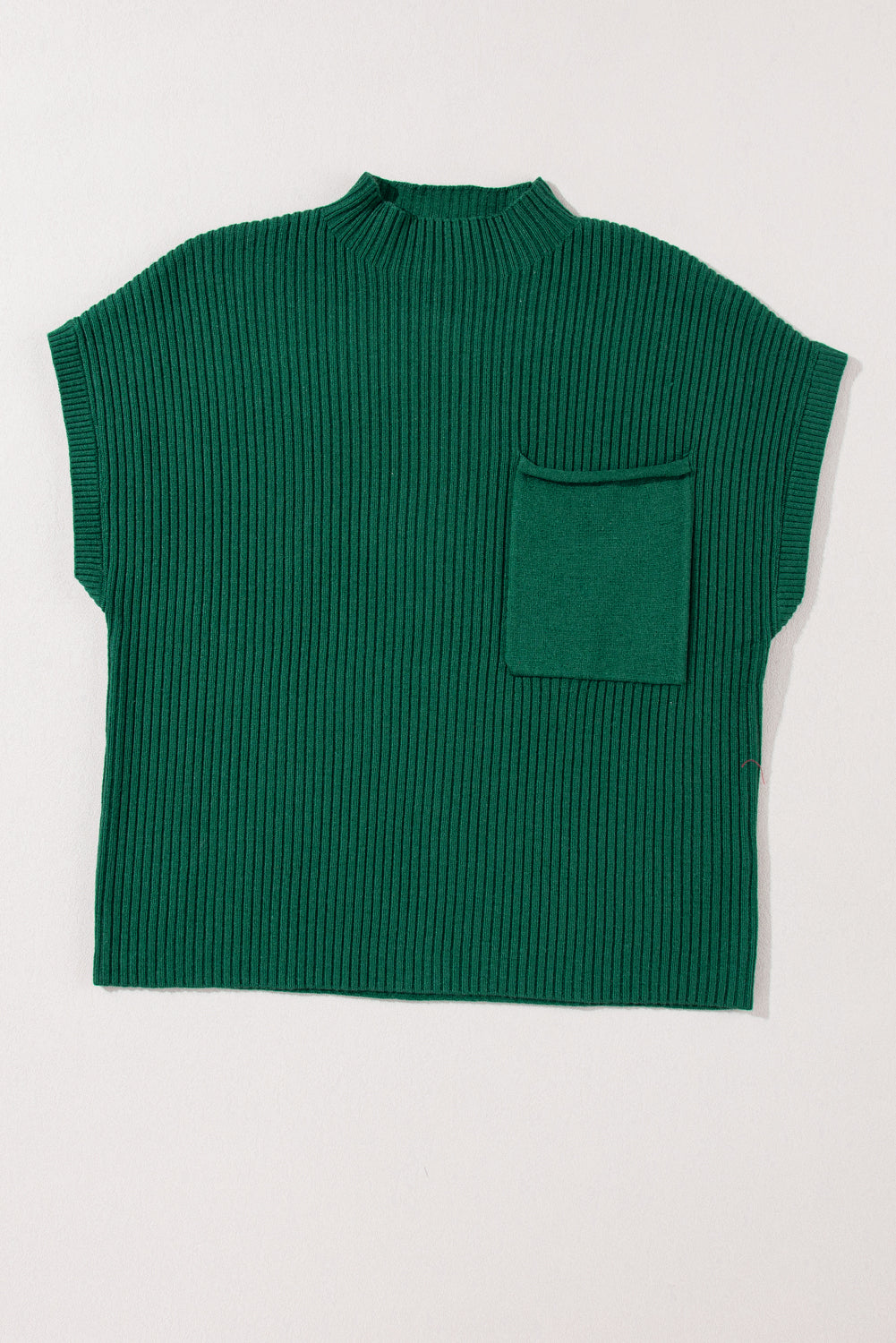 Beau Blue Patch Pocket Ribbed Knit Short Sleeve Sweater
