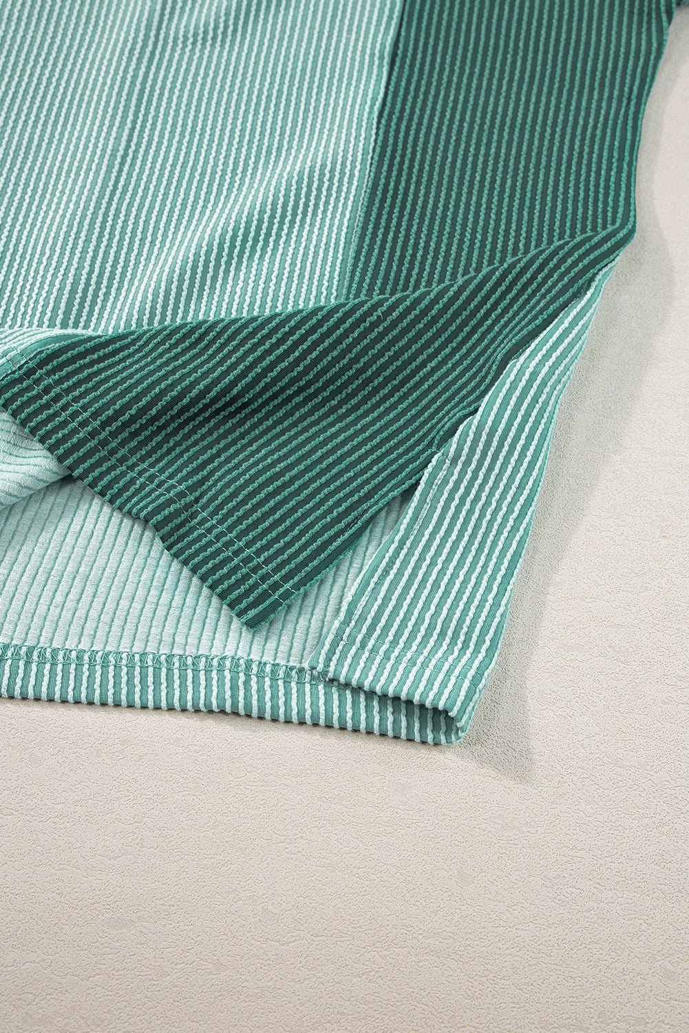 Mint Green Textured Colorblock Crew Neck T Shirt