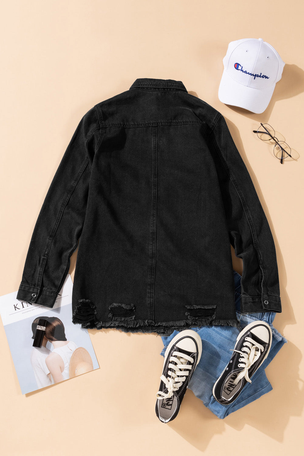 Green Ripped Denim Jacket