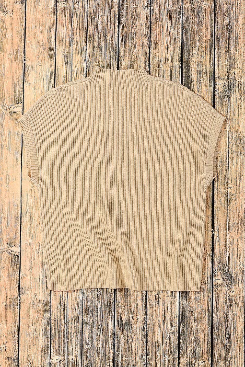 Beau Blue Patch Pocket Ribbed Knit Short Sleeve Sweater