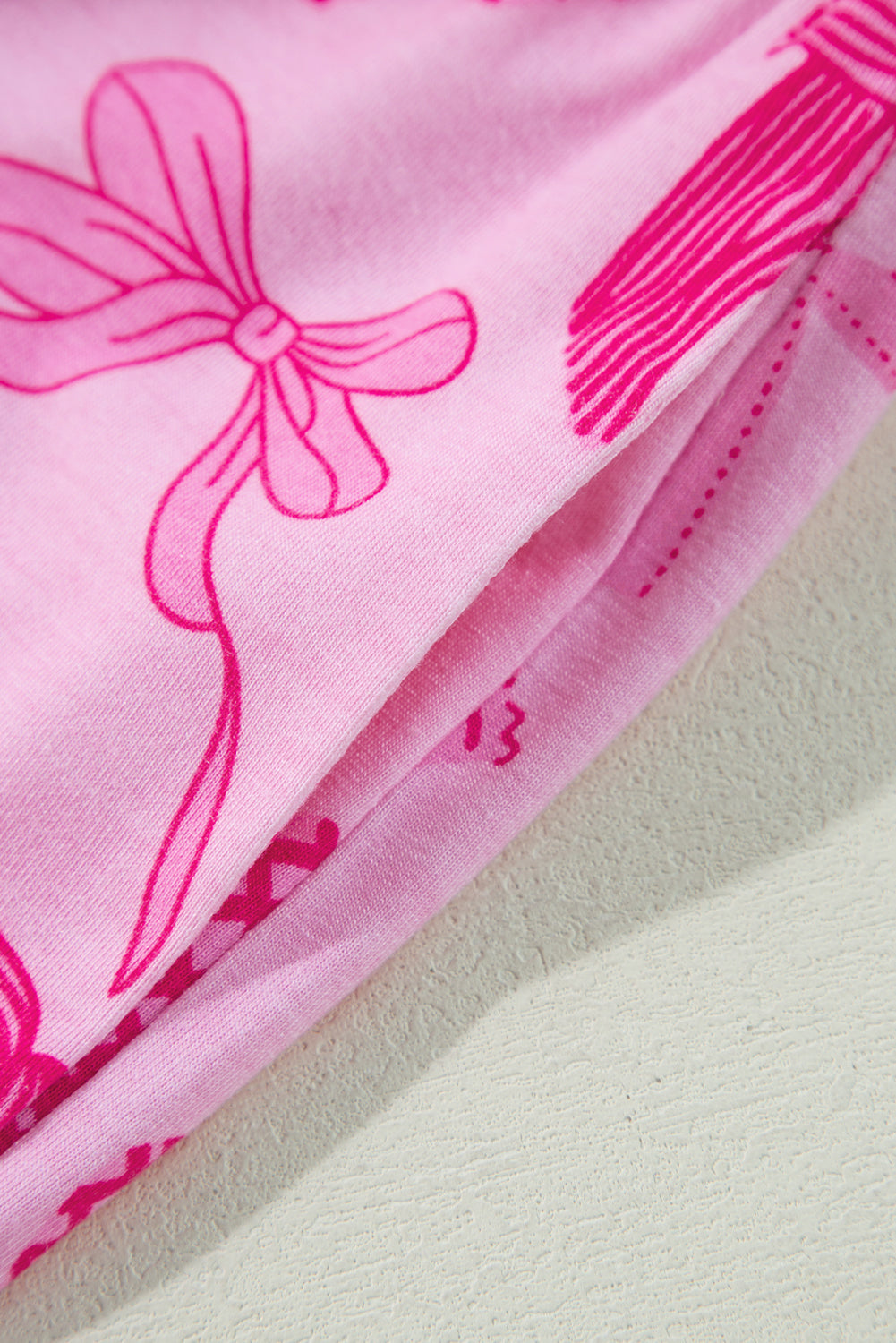 Pink Bow Print Half Sleeve Shirt and Shorts Pajamas Set