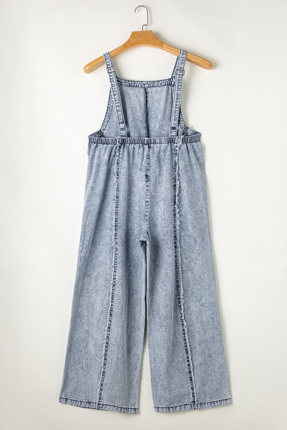 Dark Grey Light Wash Frayed Exposed Seam Wide Leg Denim Overall