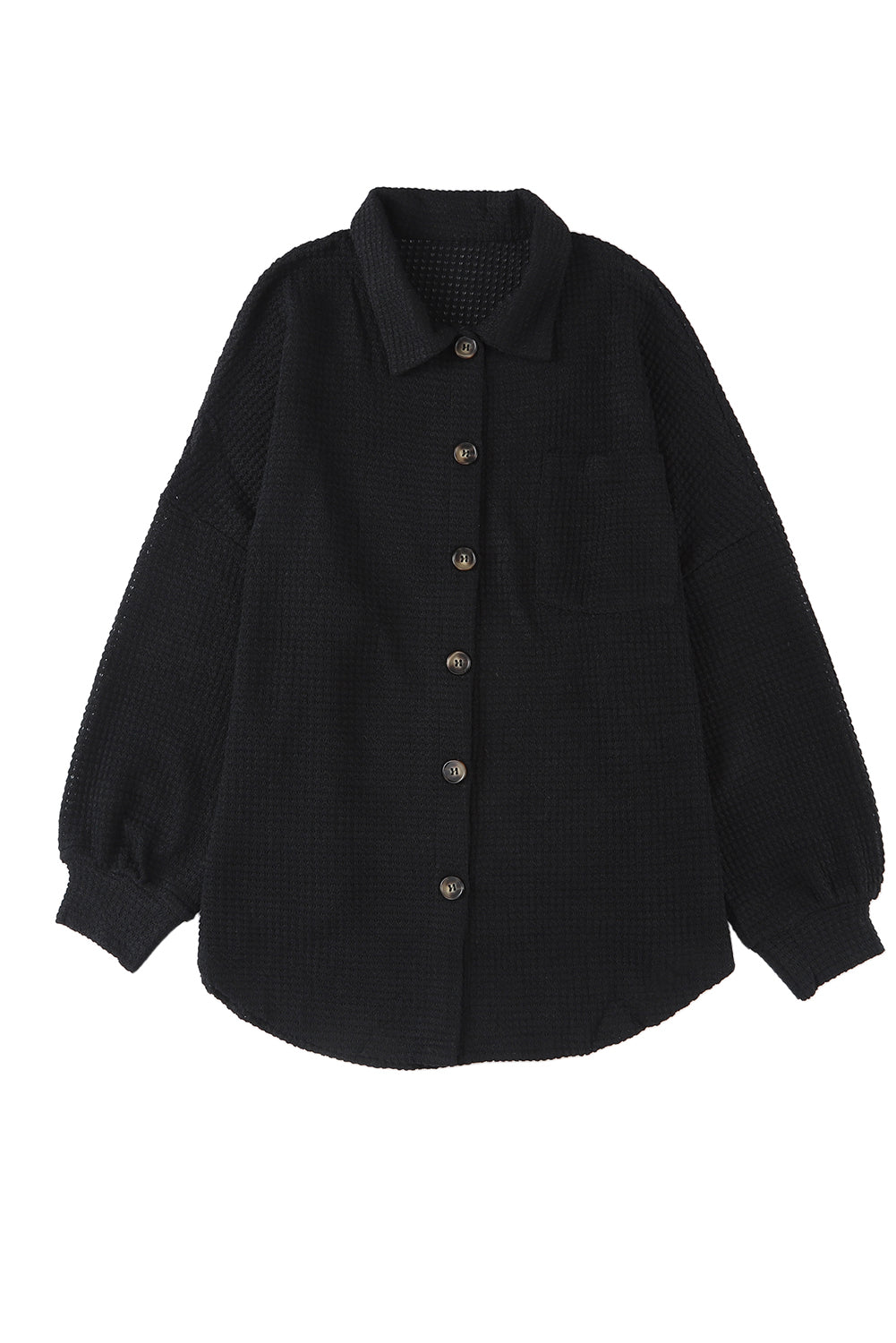Brown Waffle Knit Button Up Casual Shirt