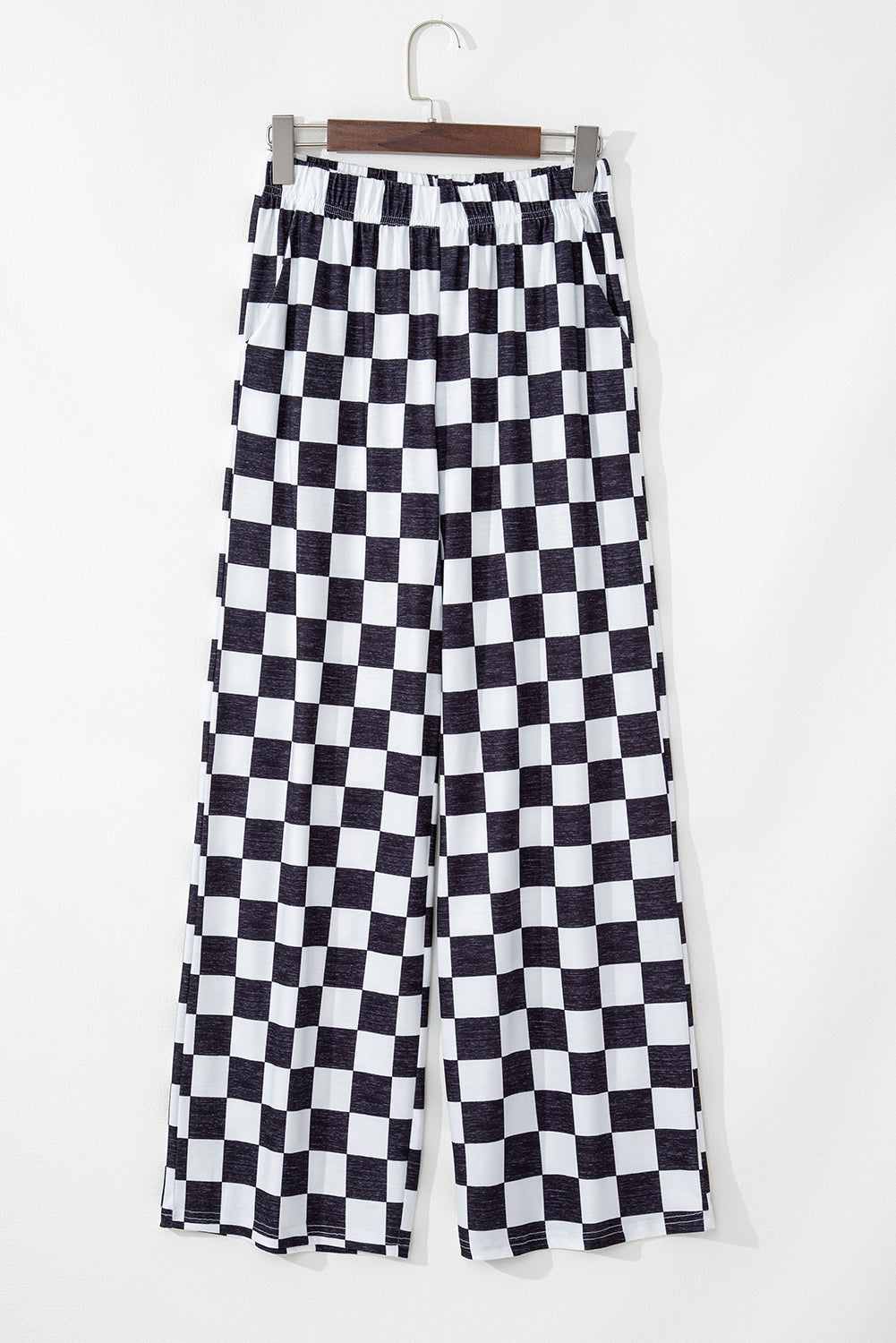 Green 2-Tone Checked Print High Waist Wide Leg Pants