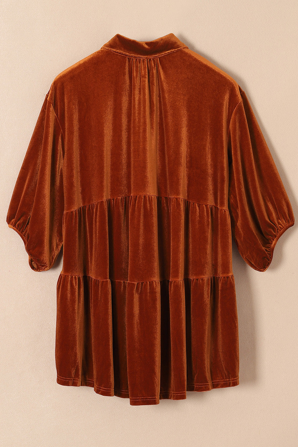 Pale Khaki 3/4 Sleeve Tunic Babydoll Velvet Shirt