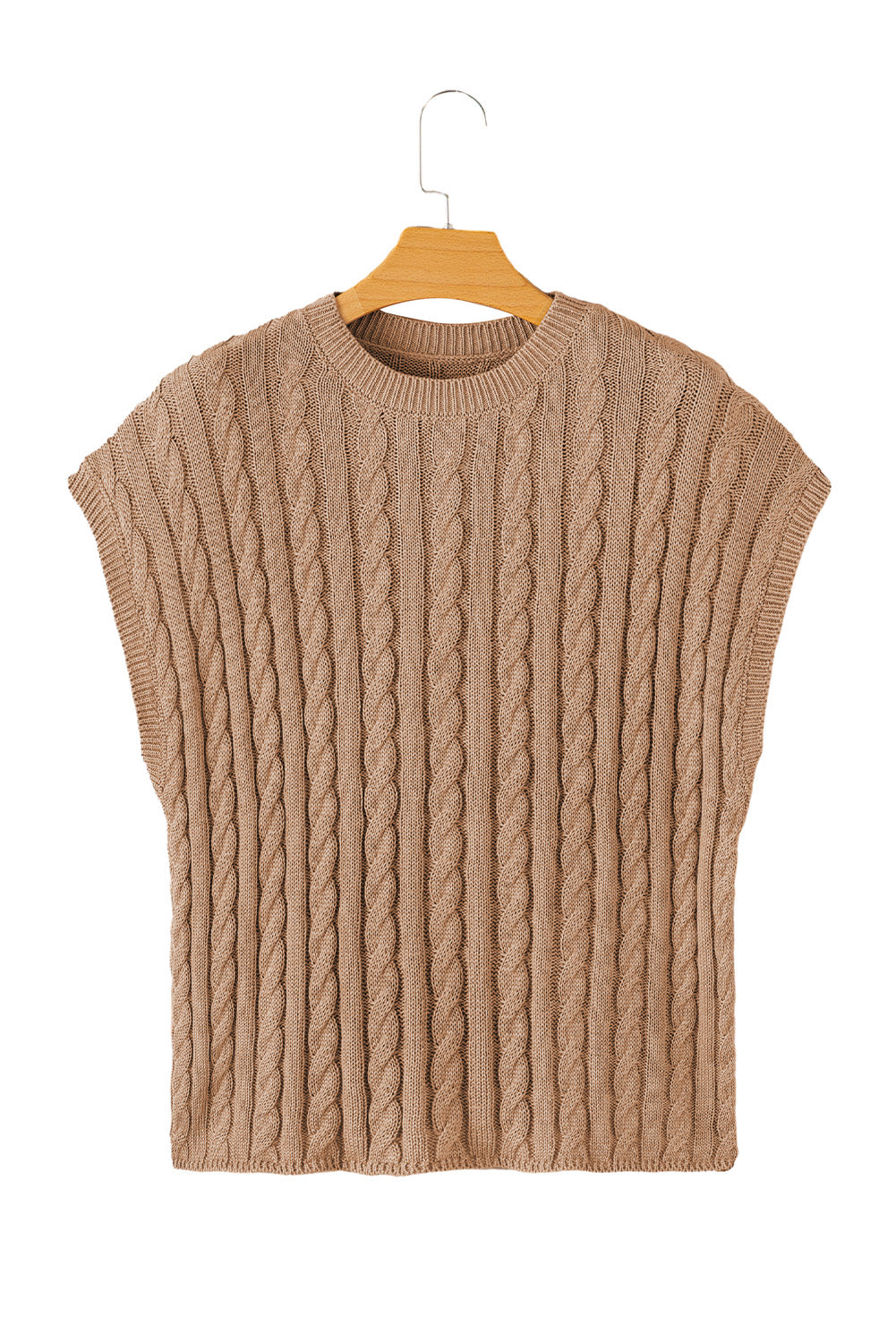Black Crew Neck Cable Knit Short Sleeve Sweater