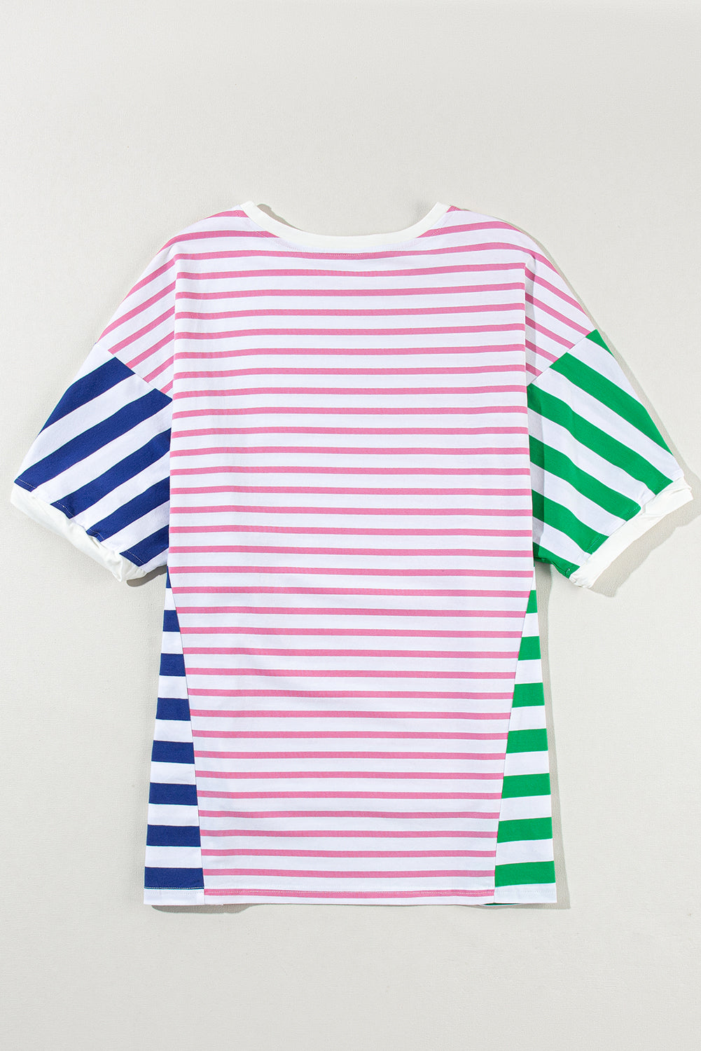 Blue Stripe Colorblock Patchwork Baggy T Shirt