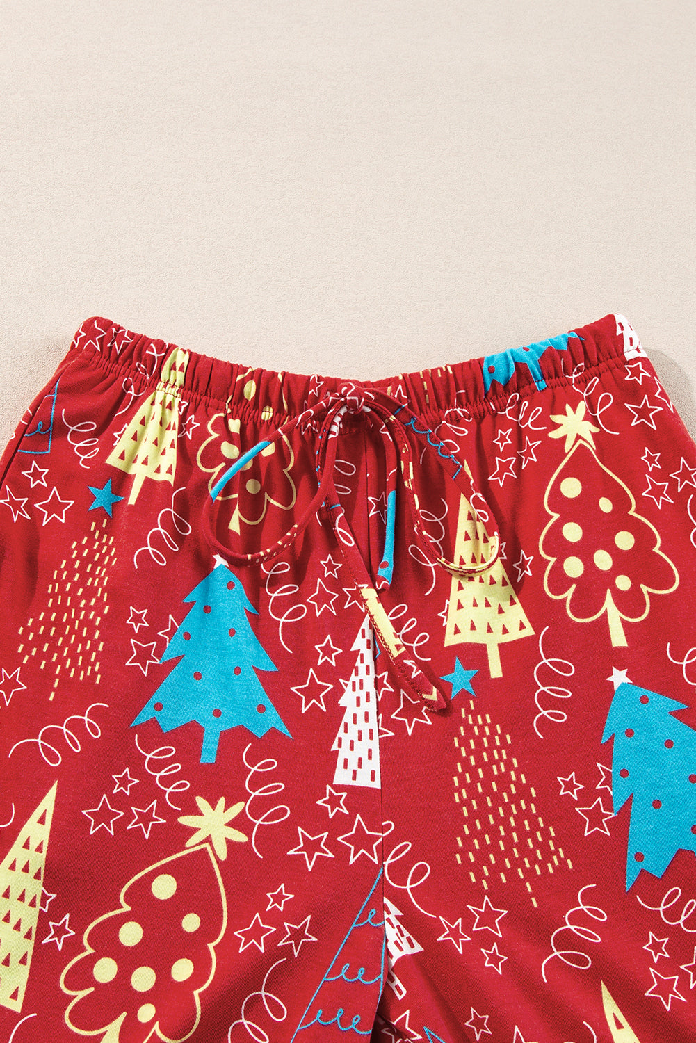 Green Christmas Tree Print V Neck Tee and Pants Lounge Set