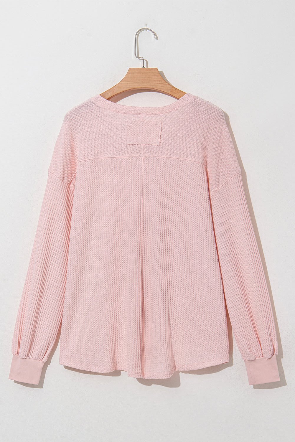 Orchid Petal Waffle V Neck Long Sleeve Drop Shoulder Loose Blouse