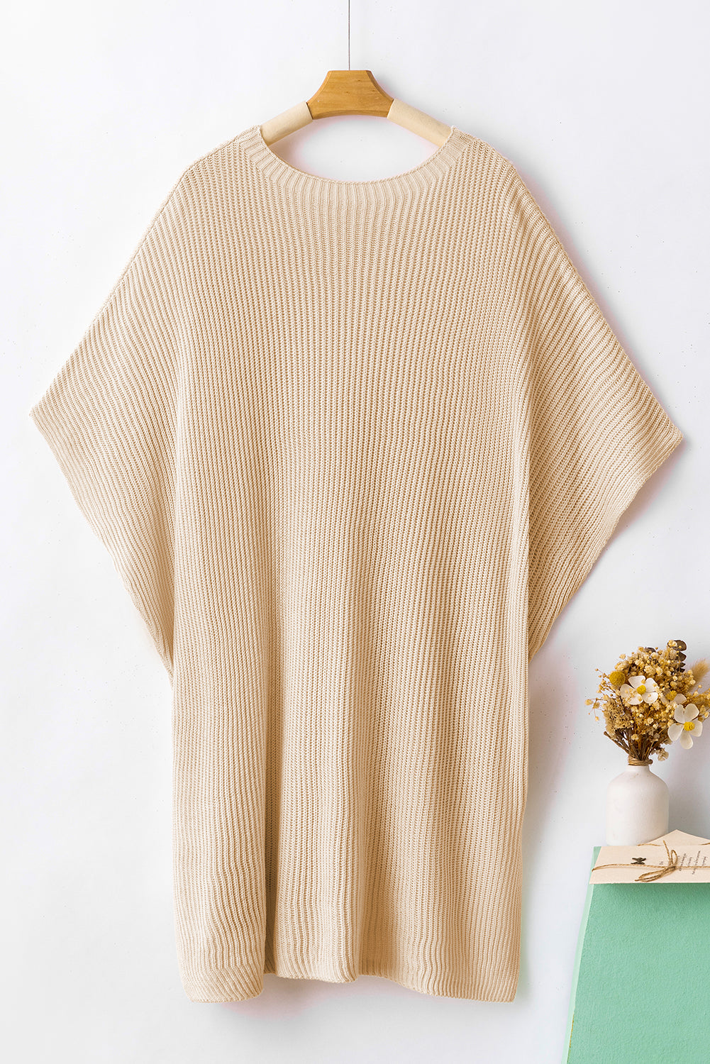 Haze Blue Short Sleeve Side Slit Oversized Sweater
