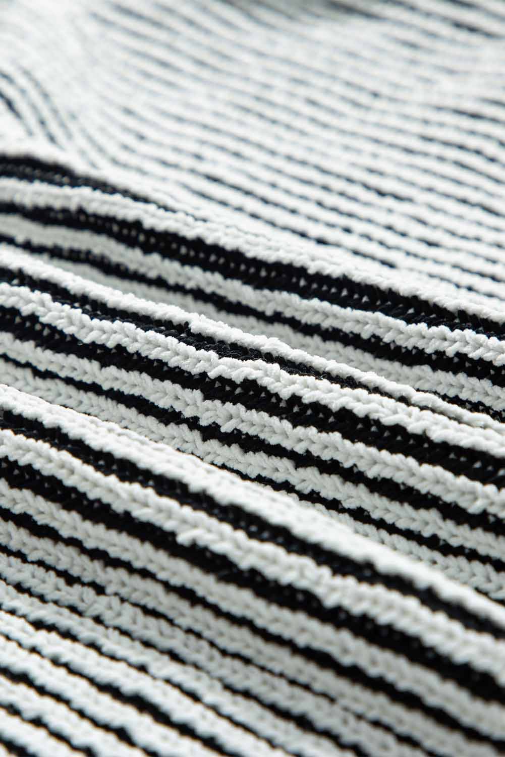 Dark Blue Striped Textured Knit Contrast Edge Loose Sweater
