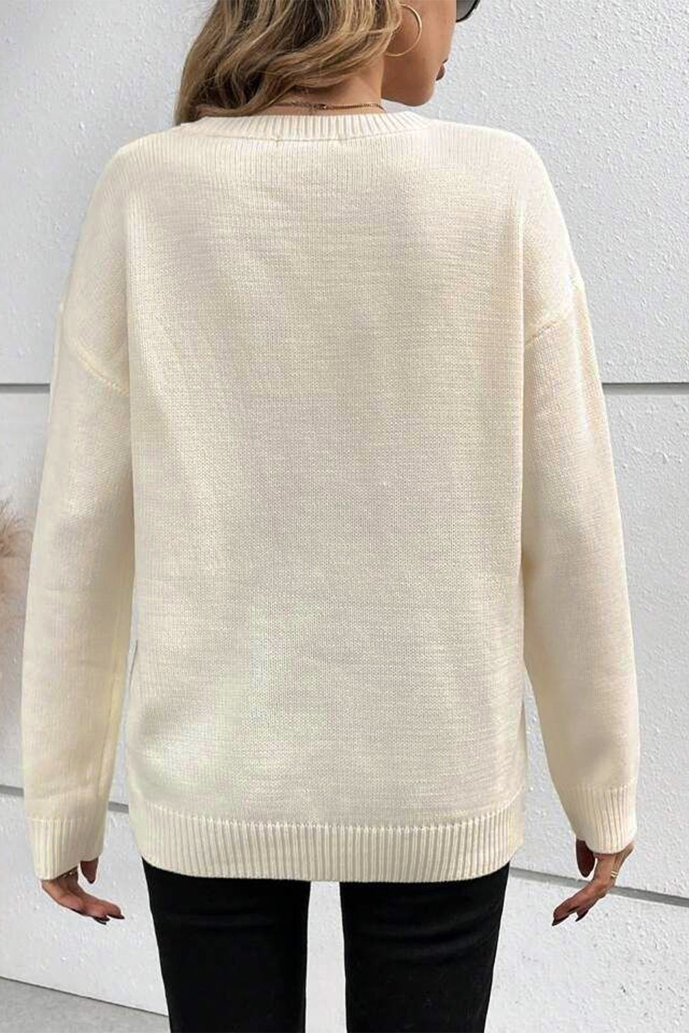 Orange Boo Knitted Pattern Ribbed Edge Drop Shoulder Sweater