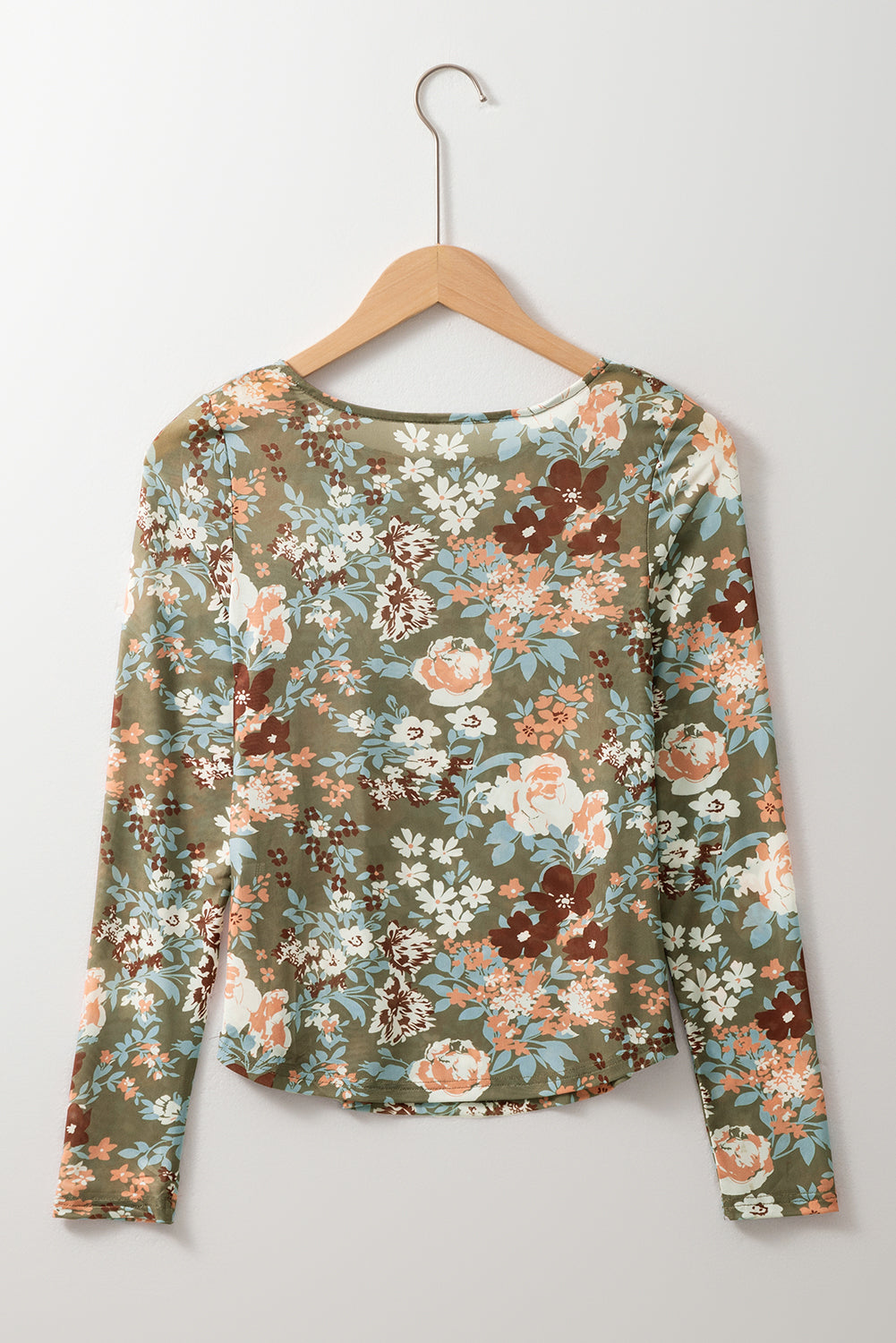 Black Floral Print Mesh Fitted Long Sleeve Top